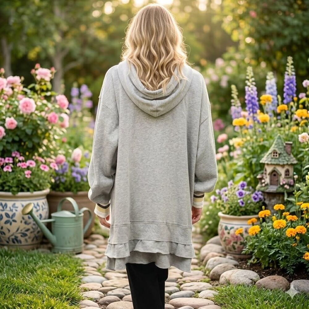 Anthropologie Daily Practice Hooded Tiered Ruffle Sweatshirt Dress XL 289837 - Picture 2 of 11